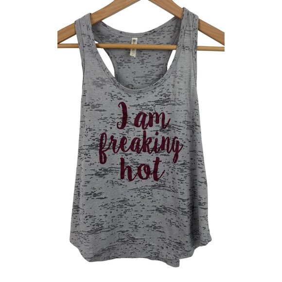 Gray Racerback Tank Top With "I Am Freaking Hot" Graphic By Ever Hottie Womens L - Picture 1 of 5